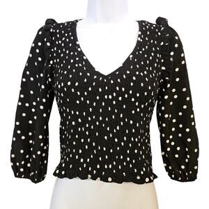 Code x Mode Black and White Polka Dot Top Size XS Ruffles‎ Long Sleeve Y2K